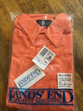 Lands' End Men’s Light Coral Button-Down Shirt still in wrap